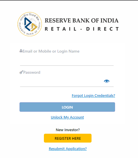 RBI retail direct account login